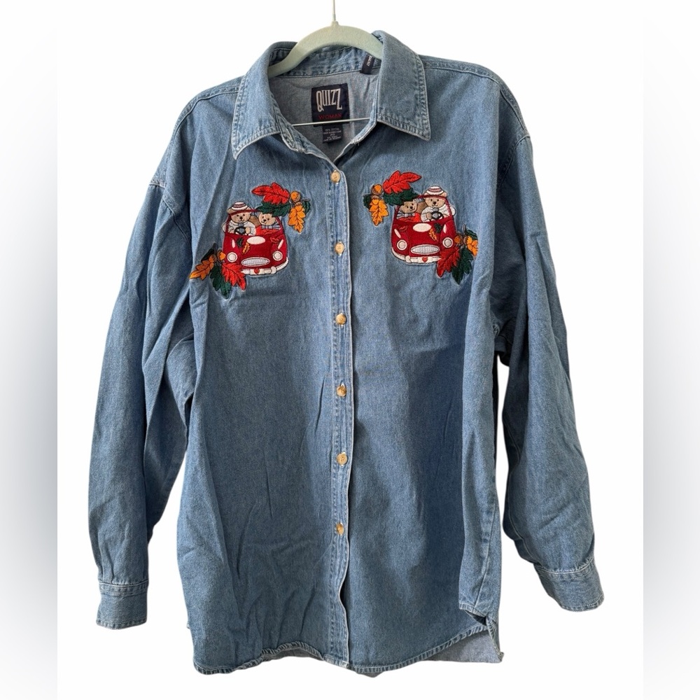 Vintage Quizz Western Teddy Bears denim buttoned jeans shirt, plus size 20